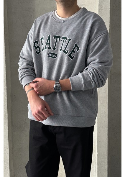 Erkek Seattle Baskılı Oversize Sweatshirt indirimleri
