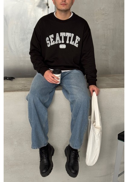 Erkek Seattle Baskılı Oversize Sweatshirt fırsatları