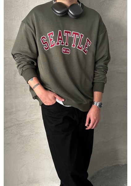 Erkek Seattle Baskılı Oversize Sweatshirt