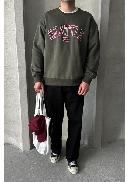 Erkek Seattle Baskılı Oversize Sweatshirt modelleri