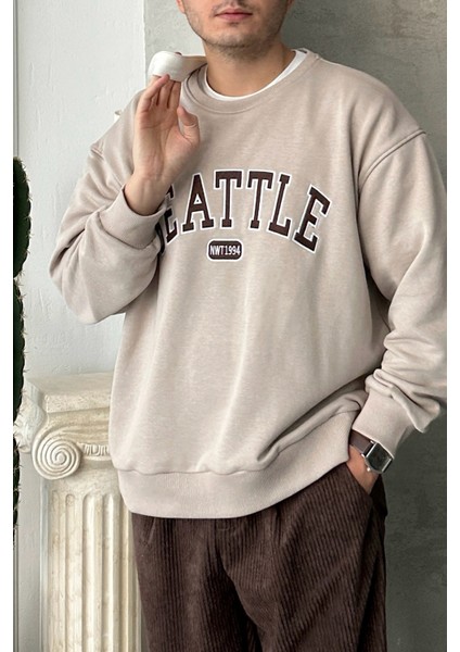 Erkek Seattle Baskılı Oversize Sweatshirt