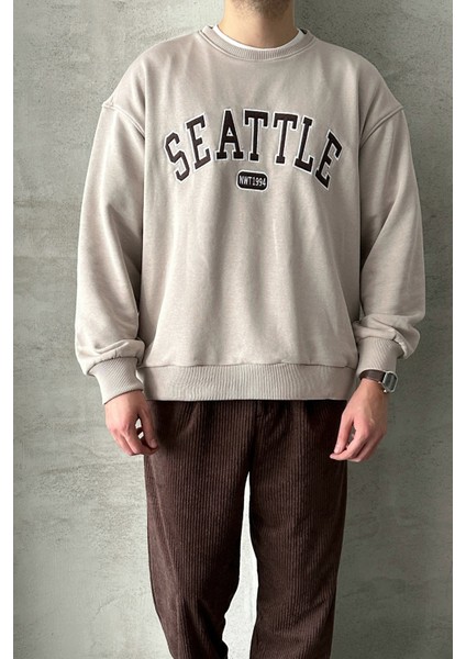Erkek Seattle Baskılı Oversize Sweatshirt modelleri