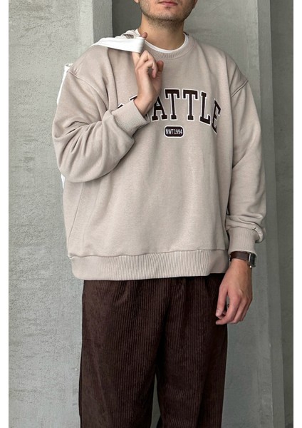 Erkek Seattle Baskılı Oversize Sweatshirt fırsatları