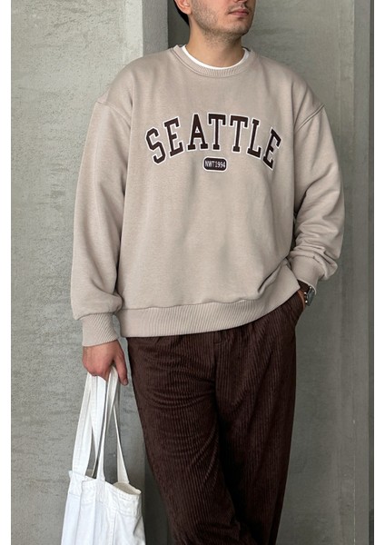 Erkek Seattle Baskılı Oversize Sweatshirt indirimleri
