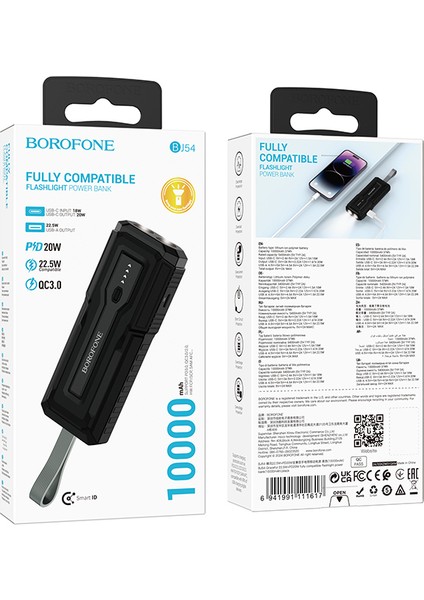 10000MAH PD20W 22.5W Qc3.0 37 Wh Dahili Fener Güç Bankası Powerbank iPhone ile Uyumlu Şarj Seviyesi LED Gösterli Kompak ve Modern Tasarım BJ54 modelleri