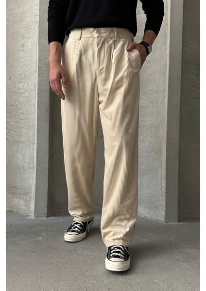 Erkek Pileli Baggy Kalıp Kadife Pantolon fiyatları