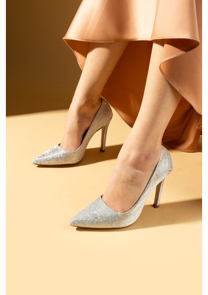 Simli Ince Uzun Topuklu Kadın Stiletto 71-53-24SIM
