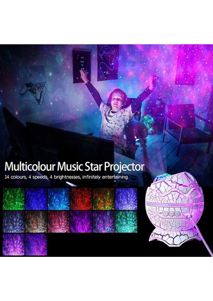 Dinazor Yumurtası Şekilli Kumandalı Galaxy Yıldızlı Gökyüzü Kablosuz Bluetooth Speaker Gece Lambası