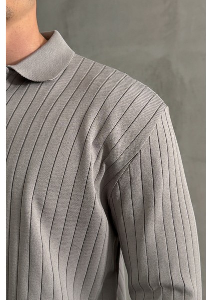 Erkek Polo Yaka Fitilli Oversize Triko Kazak modelleri