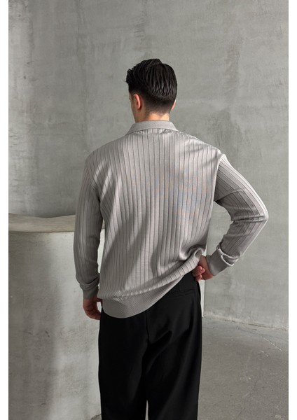 Erkek Polo Yaka Fitilli Oversize Triko Kazak fırsatları