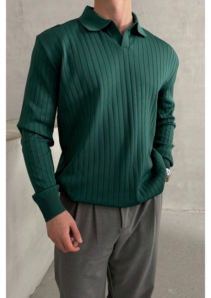 Erkek Polo Yaka Fitilli Oversize Triko Kazak fiyatları