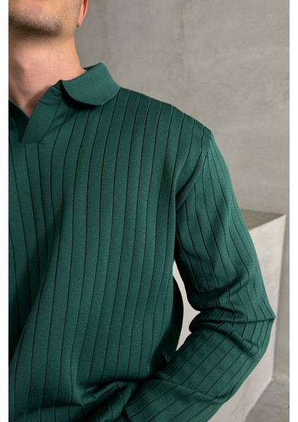 Erkek Polo Yaka Fitilli Oversize Triko Kazak modelleri