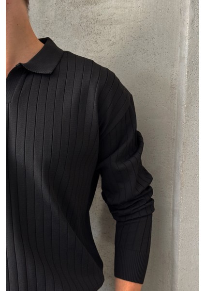 Erkek Polo Yaka Fitilli Oversize Triko Kazak modelleri