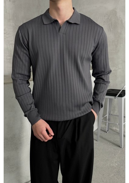 Erkek Polo Yaka Fitilli Oversize Triko Kazak fiyatları