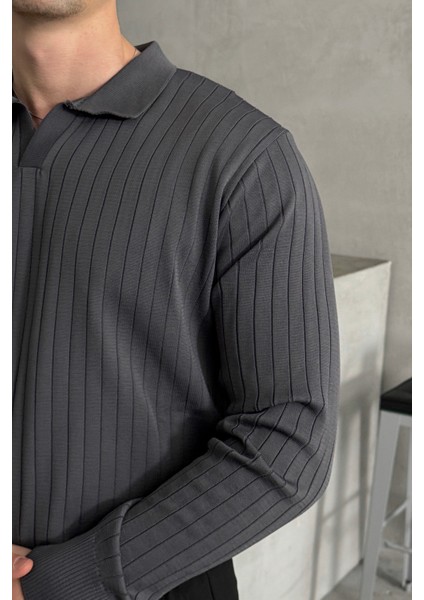 Erkek Polo Yaka Fitilli Oversize Triko Kazak fırsatları