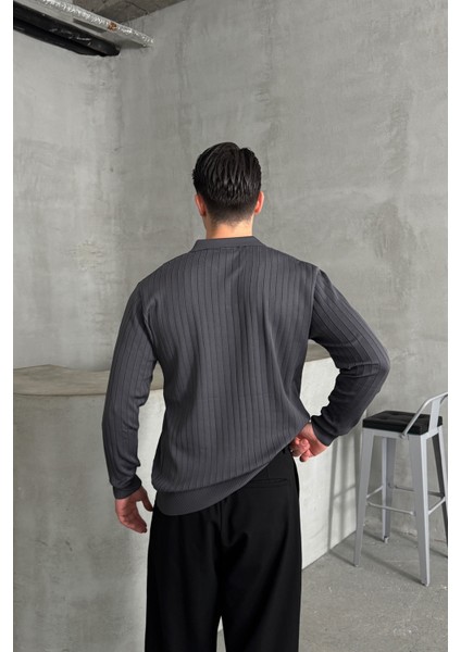 Erkek Polo Yaka Fitilli Oversize Triko Kazak indirimleri