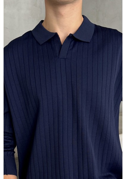 Erkek Polo Yaka Fitilli Oversize Triko Kazak modelleri