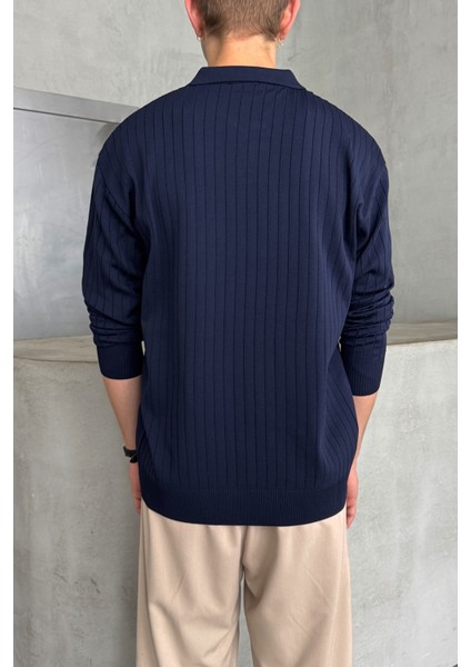 Erkek Polo Yaka Fitilli Oversize Triko Kazak fırsatları