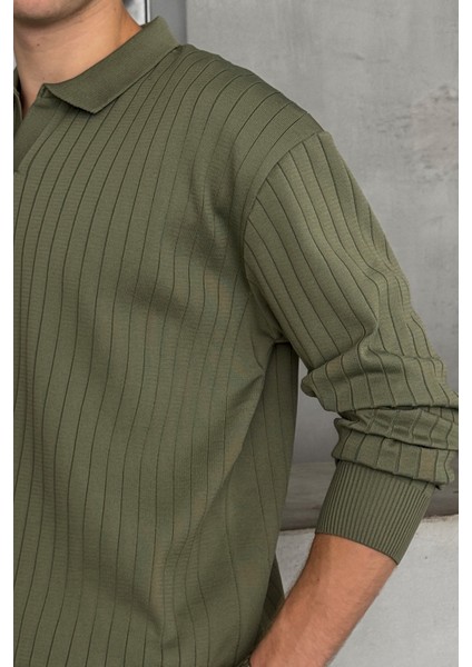 Erkek Polo Yaka Fitilli Oversize Triko Kazak modelleri