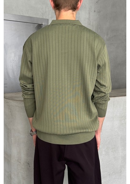 Erkek Polo Yaka Fitilli Oversize Triko Kazak fırsatları