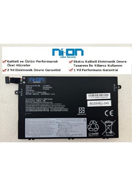 Nion Lenovo 20KN005ETX Type 20RD-0065TX Uyumlu Notebook Batarya - Pil