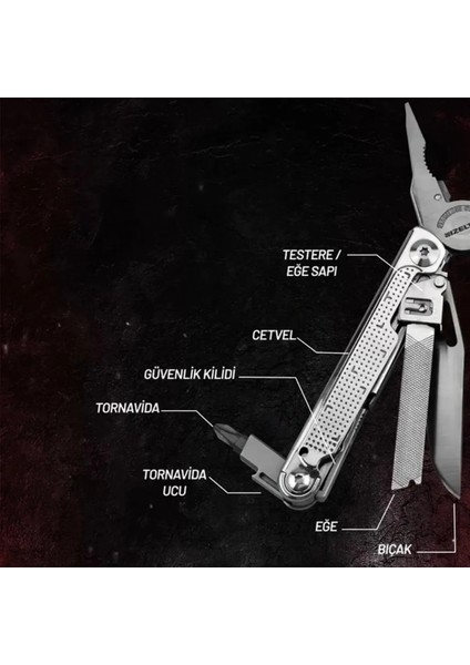 Multi Tool Pro 15 Fonksiyonlu 180 mm Çok Amaçlı Pense Çakı Seti