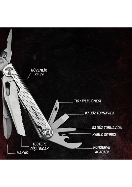 Multi Tool Pro 15 Fonksiyonlu 180 mm Çok Amaçlı Pense Çakı Seti