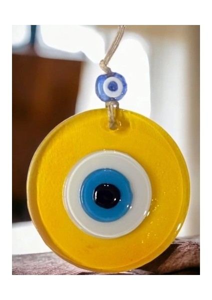 Şeffaf Sarı Nazar Boncuklu Duvar Süsü 10 cm Cam Duvar Dekoru