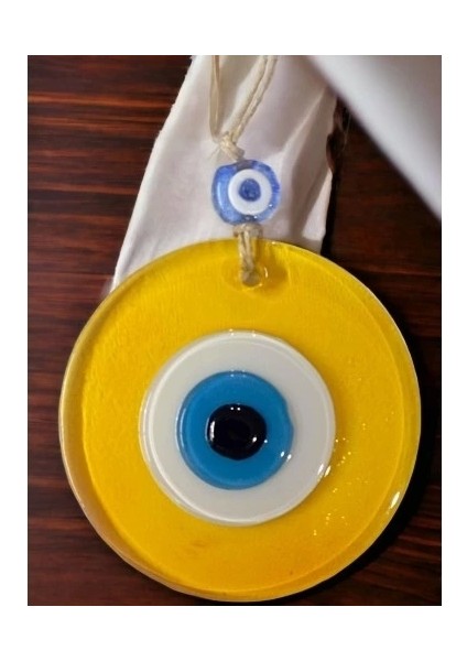 Şeffaf Sarı Nazar Boncuklu Duvar Süsü 10 cm Cam Duvar Dekoru