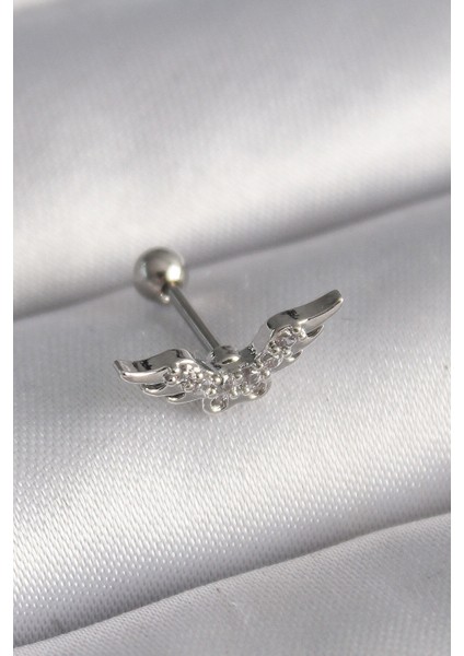316L Çelik Gümüş Renk Zirkon Taş Detay Kanat Model Tragus Piercing -