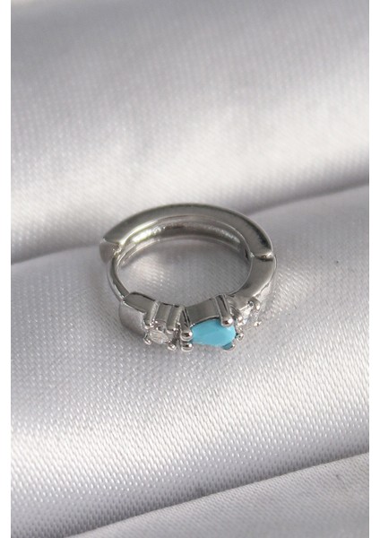 316L Çelik Gümüş Renk Zirkon Taşlı Mavi Boncuk Detay Tragus Piercing -