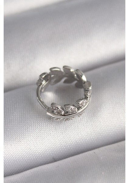 316L Çelik Gümüş Renk Zirkon Taşlı Yaprak Model Tragus Piercing -