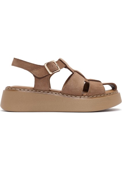 Kadın Pudra Bilekten Tokalı Kalın Tabanlı Süet Deri Comfort Sandalet 25SFD342610