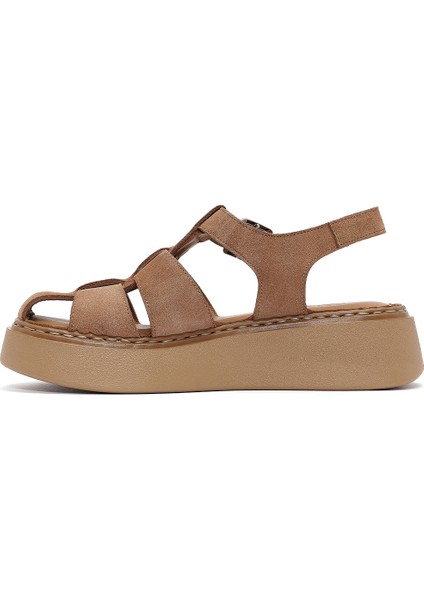 Kadın Pudra Bilekten Tokalı Kalın Tabanlı Süet Deri Comfort Sandalet 25SFD342610
