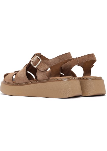 Kadın Pudra Bilekten Tokalı Kalın Tabanlı Süet Deri Comfort Sandalet 25SFD342610