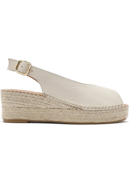 Kadın Krem Bilekten Tokalı Dolgu Topuklu Deri Espadril Sandalet 25SFD45766F