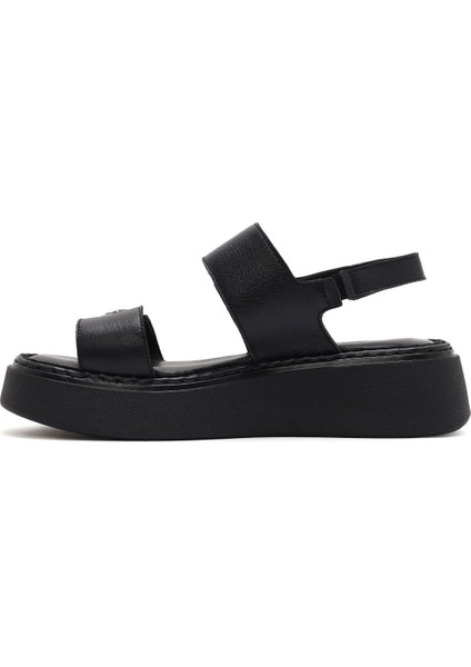 Kadın Siyah Tokalı Kalın Tabanlı Deri Comfort Sandalet 25SFD342418 fiyatları