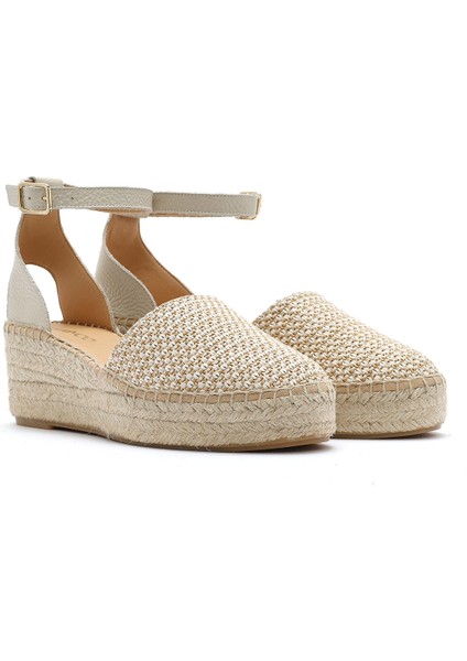 Kadın Bej Bilekten Tokalı Dolgu Topuklu Hasır Deri Espadril Sandalet 25SFD4574M7 fırsatları