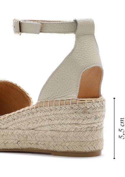Kadın Bej Bilekten Tokalı Dolgu Topuklu Hasır Deri Espadril Sandalet 25SFD4574M7