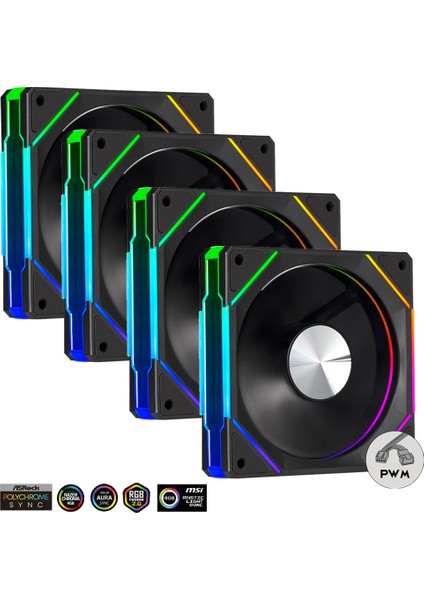 LS300 V2 Reverse 120MM Argb, 2000RPM, Kontrolcü, Kumanda Pwm 4lü Set Siyah Kasa Fanı