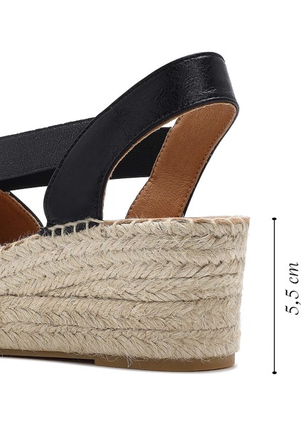 Kadın Siyah Dolgu Topuklu Deri Espadril Sandalet 25SFD457732