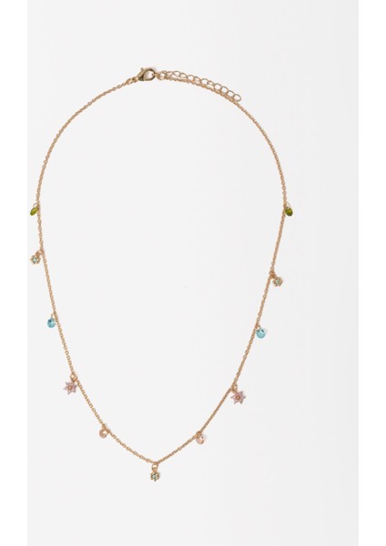 Zirkon Taşlı Gold Kolye