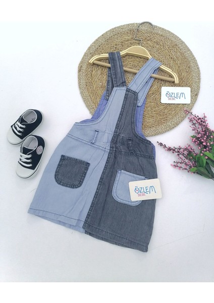 Çapraz Renk Denim Salopet Elbise 4 Yaş