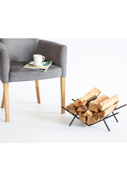 Mini Odun Standı Metal Odunluk Odun Sepeti 1 Adet Siyah Renk