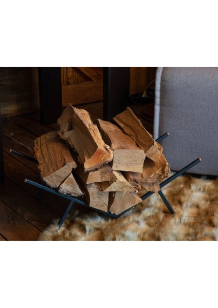 Mini Odun Standı Metal Odunluk Odun Sepeti 1 Adet Siyah Renk modelleri
