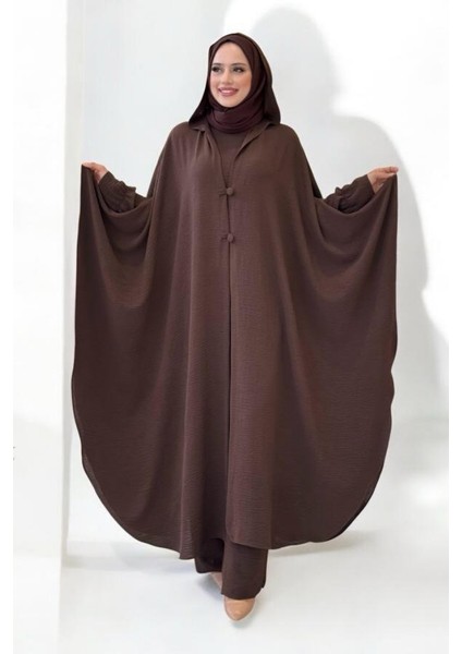 Tunik, Pantolon ve Abaya Üçlü Takım 8663 Kahverengi