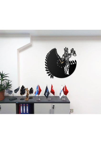 Duvar Saati Hukuçulara Özel Adalet Avukatlık Terazi Tasarımlı Ev ve Ofis Dekoratif Metal Duvar Saati