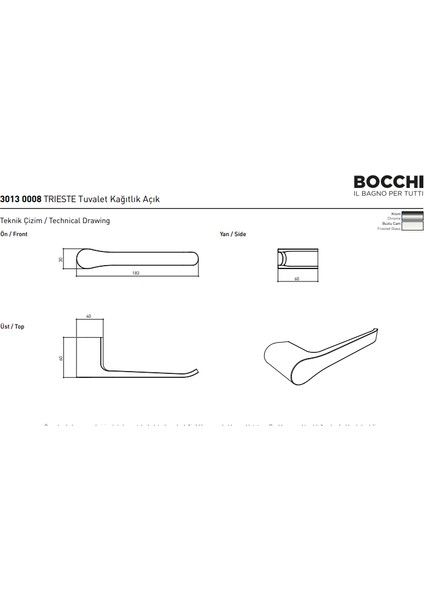 Bocchi Trieste Tuvalet Kağıtlık Açık Krom 3013-0008