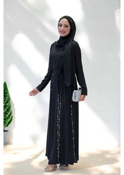 Taş Detaylı Şallı Elbise Takım 3953 Siyah modelleri