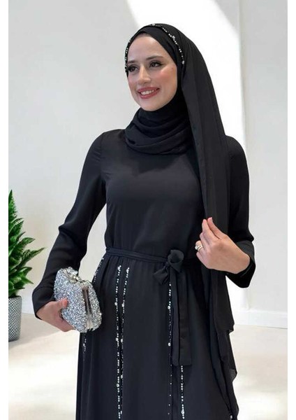 Taş Detaylı Şallı Elbise Takım 3953 Siyah fırsatları